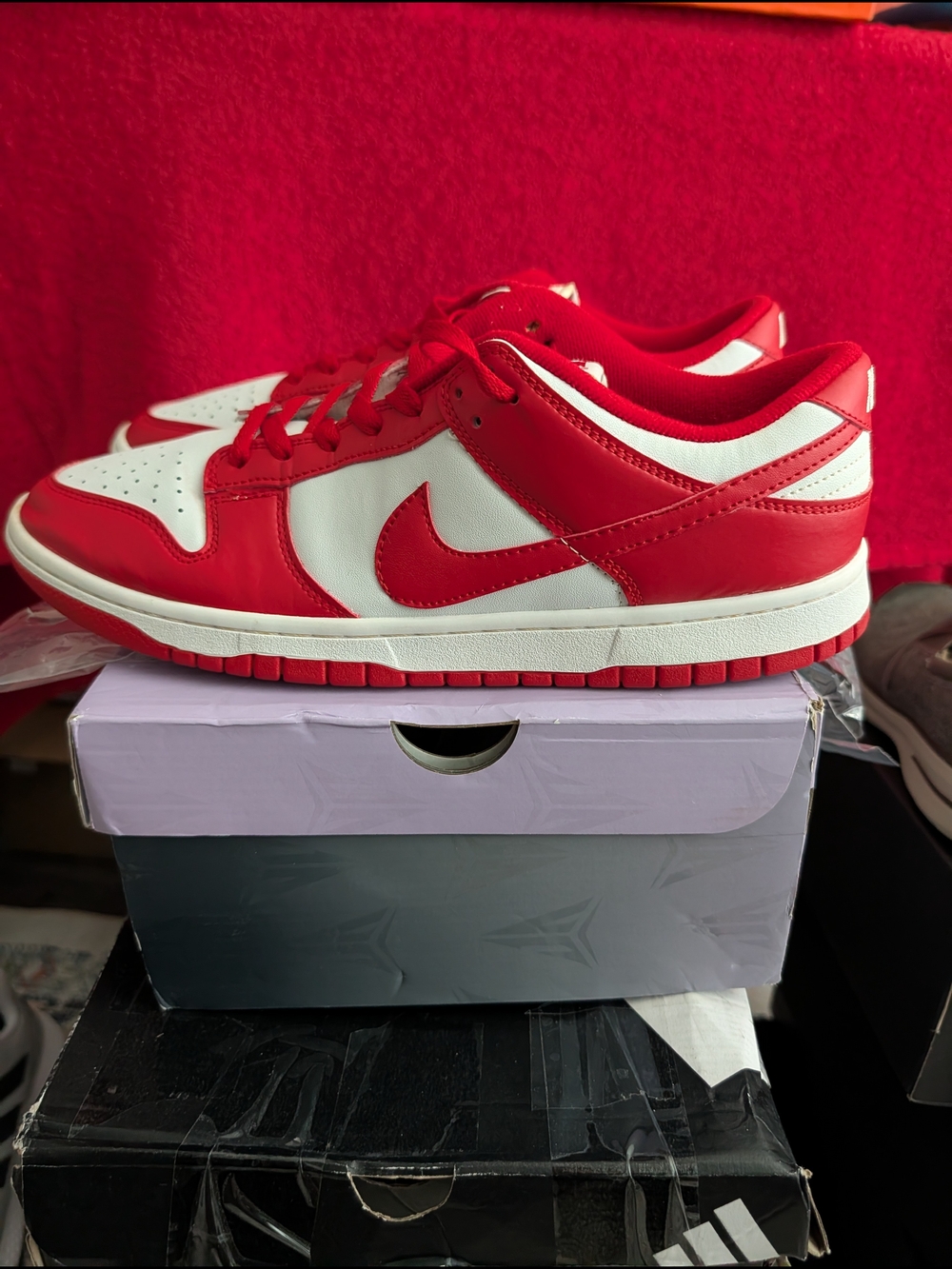 Nike Red and White Low Top Sneakers with Swoosh